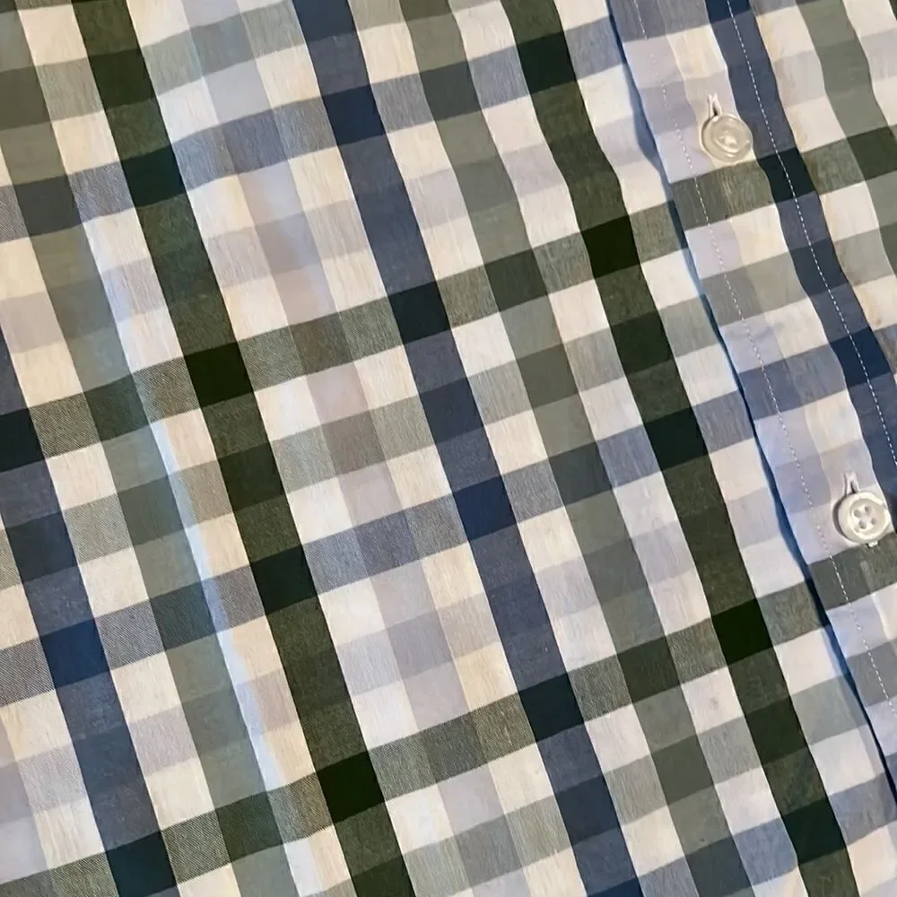 J Crew Men’s XL Blue Green White Striped Long Sleeve Button Down Shirt